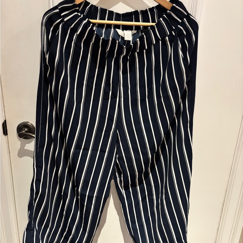 Striped Navy and White Cropped Pants